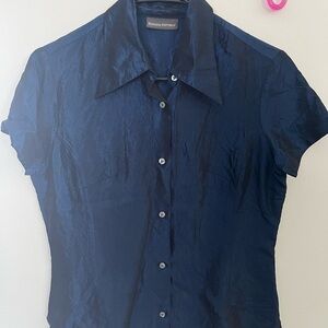 Banana Republic Chic Satin Navy Collared Shirt